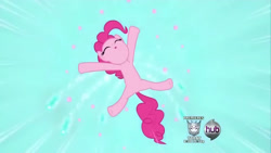 Size: 1280x720 | Tagged: safe, imported from derpibooru, screencap, pinkie pie, earth pony, female, hub logo, logo, solo, the hub