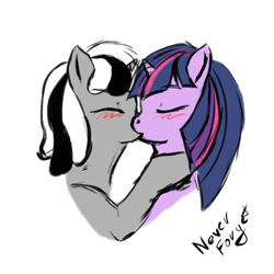 Size: 1024x1024 | Tagged: artist needed, source needed, safe, imported from derpibooru, twilight sparkle, oc, unicorn, blushing, english, female, horn, kissing, lesbian, mare, prpg, simple background, transparent background, unicorn oc, unicorn twilight