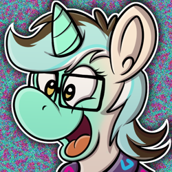 Size: 536x536 | Tagged: safe, artist:sketchymouse, imported from derpibooru, lyra heartstrings, human, pony, unicorn, bust, glasses, horn, human to pony, icon, open mouth, open smile, outline, portrait, smiling, solo, transformation