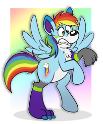 Size: 1644x1972 | Tagged: safe, artist:sketchymouse, imported from derpibooru, rainbow dash, pegasus, pony, eye color change, furry, furry to pony, outline, rearing, solo, surprised, transformation