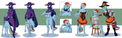 Size: 4474x1415 | Tagged: safe, artist:vytz, imported from derpibooru, mare do well, rainbow dash, anthro, pegasus, plantigrade anthro, bondage, bound and gagged, chair, clothes, costume, dress, duo, female, gag, halloween, halloween costume, high res, holiday, hoof feet, impostor, mask, masking, skinsuit, tied to chair, tied up