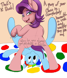 Size: 1712x2000 | Tagged: safe, artist:an-tonio, edit, editor:anonymous, imported from derpibooru, rainbow dash, spoiled rich, earth pony, pegasus, pony, 1000 hours in ms paint, butt, explicit description, female, lying down, nudity, plot, sfw edit, twister