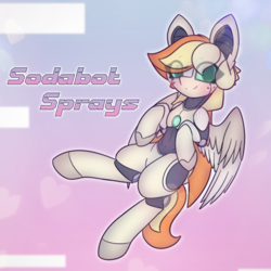 Size: 2664x2664 | Tagged: safe, artist:sodapop sprays, imported from derpibooru, oc, oc only, oc:sodapop sprays, android, pegasus, pony, robot, semi-anthro, eye clipping through hair, female, gynoid, looking at you, simple background, solo