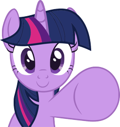 Size: 602x634 | Tagged: safe, artist:wiiyeswiiuno, imported from derpibooru, twilight sparkle, pony, unicorn, female, fourth wall, horn, mare, raised hoof, show accurate, simple background, smiling, solo, transparent background, unicorn twilight