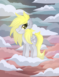 Size: 2550x3300 | Tagged: safe, artist:annuthecatgirl, imported from derpibooru, derpy hooves, pegasus, cloud, sky, solo