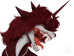 Size: 2160x1620 | Tagged: safe, artist:lordlyric, imported from derpibooru, oc, oc only, oc:stargal, pony, unicorn, drool, female, horn, mare, open mouth, painting, red, solo, solo female, teeth