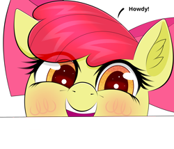 Size: 3500x3000 | Tagged: safe, artist:scandianon, imported from derpibooru, apple bloom, adorabloom, blushing, cute, female, happy, howdy, looking at you, smiling, smiling at you