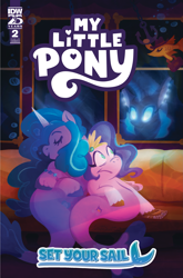 Size: 2063x3131 | Tagged: safe, artist:justasuta, idw, imported from derpibooru, izzy moonbow, pipp petals, seapony (g4), spoiler:comic, spoiler:g5comic, blue mane, bubble, comic, comic cover, cover, cover art, dorsal fin, duo focus, eyes closed, female, fin, fin wings, fins, fish tail, flowing mane, flowing tail, g5, horn, jewelry, mare, maris the crow, my little pony: set your sail, nap, necklace, ocean, official, official comic, phone, scales, sea pony (g5), seaponified, seapony izzy moonbow, seapony pipp petals, set your sail #2, sitting, sleeping, smiling, species swap, swimming, tail, trenchpony, underwater, unshorn fetlocks, water, wings