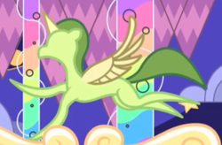 Size: 1284x841 | Tagged: safe, imported from derpibooru, screencap, alicorn, pony, spoiler:g5, spoiler:my little pony: tell your tale, spoiler:tyts02e07, artificial horn, artificial wings, augmented, cloud, concave belly, flying, g5, green coat, green mane, green tail, group, horn, magic, magic horn, magic wings, mountain, my little pony: tell your tale, skyros, slender, spread wings, stars, swirls, tail, tapestry, the lone alicorn, thin, wings