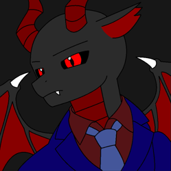 Size: 615x618 | Tagged: safe, artist:fsnyion, imported from derpibooru, oc, oc only, demon, bust, clothes, horns, portrait, solo, suit