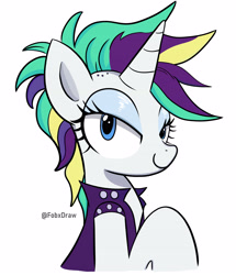 Size: 3435x4003 | Tagged: safe, artist:fobxdraw, imported from derpibooru, rarity, pony, unicorn, alternate hairstyle, female, horn, mare, my little pony, punk, raripunk, solo