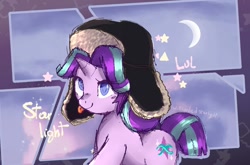 Size: 1178x778 | Tagged: safe, artist:warmbloodedstar, imported from derpibooru, starlight glimmer, pony, unicorn, cutie mark, female, hat, horn, mare, solo, ushanka