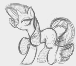 Size: 4616x4026 | Tagged: safe, artist:maretheory.exe, imported from derpibooru, rarity, unicorn, female, grayscale, horn, looking at you, mare, monochrome, simple background, sketch, smiling, white background