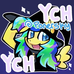 Size: 1280x1280 | Tagged: safe, artist:sharktempo, imported from derpibooru, oc, oc only, pegasus, pony, commission, hat, open mouth, open smile, outline, smiling, solo, white outline, witch hat, ych result