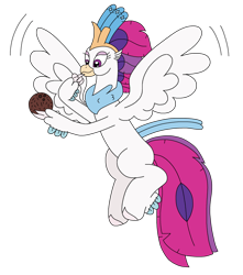 Size: 2288x2586 | Tagged: safe, artist:supahdonarudo, imported from derpibooru, queen novo, classical hippogriff, hippogriff, my little pony: the movie, coconut, flying, food, holding, simple background, transparent background