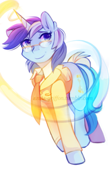 Size: 663x1027 | Tagged: safe, artist:cyanocitta-blattidae, imported from derpibooru, minuette, unicorn, clothes, glasses, horn, magic, necktie, simple background, suit, white background