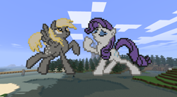 Size: 1842x1020 | Tagged: safe, imported from derpibooru, derpy hooves, rarity, pegasus, unicorn, horn, minecraft