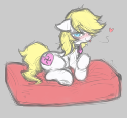 Size: 4465x4134 | Tagged: safe, artist:maretheory.exe, imported from derpibooru, oc, oc:aryanne, blushing, cushion, lying down, nazi, on side, seductive look, simple background, smiling, swastika, tongue out, white background