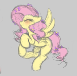 Size: 4164x4134 | Tagged: safe, artist:maretheory.exe, imported from derpibooru, fluttershy, pegasus, female, flower, flower in hair, flying, happy, mare