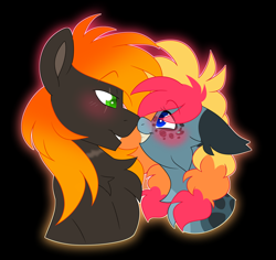 Size: 6026x5691 | Tagged: safe, artist:crazysketch101, imported from derpibooru, oc, oc:ashton burnside, oc:crazy looncrest, pegasus, pony, blushing, burncrest, freckles, nose to nose, scar, solo