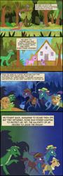 Size: 2160x6000 | Tagged: safe, artist:mr100dragon100, imported from derpibooru, earth pony, fish, unicorn, comic:throne of dracula the secret world, comic, female, foal, horn, house, male, mare, night, stallion, swamp, swamp pony, tree