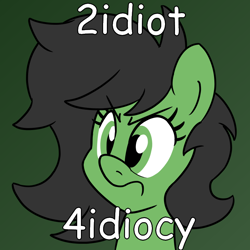 Size: 800x800 | Tagged: safe, alternate version, artist:unitxxvii, imported from derpibooru, oc, oc only, oc:filly anon, earth pony, pony, bust, female, filly, foal, frown, furrowed brow, solo, text