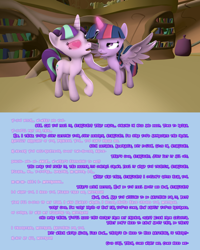 Size: 1920x2400 | Tagged: safe, artist:slippery slope, imported from derpibooru, starlight glimmer, twilight sparkle, alicorn, pony, unicorn, 3d, caption, dialogue, duo, duo female, female, fetish, glowing, glowing eyes, hoof on chin, horn, hypnosis, hypnotized, lidded eyes, mare, mind control, my little pony, open mouth, shipping, source filmmaker, text, tongue out, twilight sparkle (alicorn), want it need it, wingding eyes