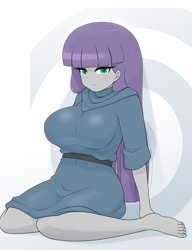 Size: 1837x2396 | Tagged: safe, artist:batipin, imported from derpibooru, maud pie, belly, belly button, blushing, breasts, busty maud pie, feet, looking at you, missing shoes