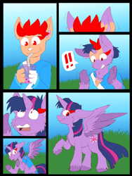 Size: 1350x1800 | Tagged: safe, artist:detectivecoon, imported from derpibooru, twilight sparkle, alicorn, pony, bubble tea, clothes, drink, drinking, furry, furry to pony, raised hoof, smiling, spread wings, straw, transformation, transformation sequence, twilight sparkle (alicorn), wings