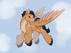 Size: 3000x2250 | Tagged: safe, artist:hederacea, imported from derpibooru, alicorn, pony, clark kent, cloud, dc comics, flying, ponified, realistic wings, solo, superhero, superman, unshorn fetlocks, wings