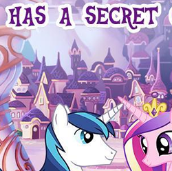 Size: 301x298 | Tagged: safe, imported from derpibooru, princess cadance, shining armor, pony, unicorn, cropped, duo, english, female, gameloft, horn, husband and wife, male, mare, meme, outdoors, secret, stallion, text, wow! glimmer