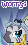 Size: 97x153 | Tagged: safe, imported from derpibooru, zecora, spider, alternate hairstyle, beautiful, clothes, costume, cropped, english, gameloft, halloween, holiday, long hair, looking at you, meme, nightmare night, nightmare night costume, picture for breezies, robes, smiling, smiling at you, solo, text, worried, wow! glimmer