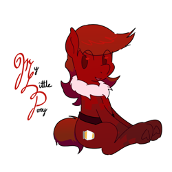 Size: 630x630 | Tagged: safe, artist:the---robbie72, imported from derpibooru, oc, oc:apricot jam, earth pony, pony, clothes, eye clipping through hair, fur collar, jacket, simple background, sitting, solo, text, white background