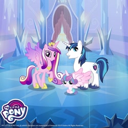 Size: 1080x1080 | Tagged: safe, imported from derpibooru, princess cadance, princess flurry heart, shining armor, alicorn, unicorn, gameloft, horn