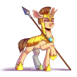 Size: 2000x2000 | Tagged: safe, artist:ak4neh, imported from derpibooru, oc, oc only, oc:curious heart, pony, unicorn, armor, female, guardsmare, horn, mare, resting bitch face, royal guard, simple background, solo, solo female, spear, weapon, white background