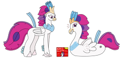 Size: 3264x1556 | Tagged: safe, artist:supahdonarudo, imported from derpibooru, queen novo, classical hippogriff, hippogriff, my little pony: the movie, bootleg, box, confused, pool toy, queen novo is not amused, simple background, transparent background, unamused