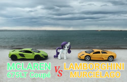 Size: 1112x719 | Tagged: safe, artist:dingopatagonico, imported from derpibooru, rarity, unicorn, car, horn, lamborghini, lamborghini murcielago, mc laren 675, mclaren, photo, solo, toy