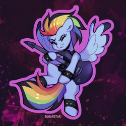 Size: 880x880 | Tagged: safe, artist:sugarstar, imported from derpibooru, rainbow dash, pegasus, pony, clothes, eyes closed, female, goth, guitar, mare, musical instrument, playing instrument, solo, spread wings, wings