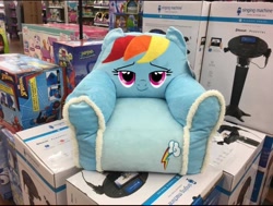 Size: 1170x883 | Tagged: safe, imported from derpibooru, rainbow dash, armchair, chair, irl, lidded eyes, merchandise, photo, smiling