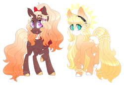 Size: 1920x1328 | Tagged: safe, artist:furtoodie, imported from derpibooru, oc, oc only, oc:pumpkin spice, oc:sunny taiyo, earth pony, pony, unicorn, female, horn, mare, simple background, transparent background