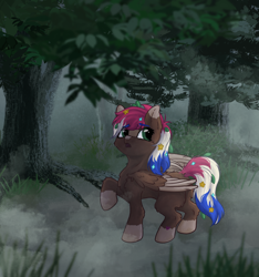 Size: 1256x1344 | Tagged: safe, artist:stoopf, imported from derpibooru, oc, oc only, oc:roly poly, pegasus, pony, female, filly, foal, forest, nature, solo, tree