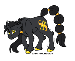 Size: 1300x1064 | Tagged: safe, artist:captaincassidy, imported from derpibooru, oc, oc only, oc:obsidian order, unicorn, ankh, black coat, black mane, colored hooves, gold hooves, golden eyes, hooves, horn, jewelry, long mane, long mane male, male, necklace, simple background, tail, tied tail, trans male, transgender, transgender oc, transmasculine, transparent background, unicorn oc, unshorn fetlocks