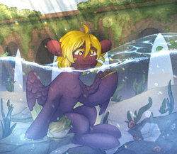 Size: 2300x2000 | Tagged: safe, artist:dereketto, imported from derpibooru, oc, oc only, oc:whimsy lily, hybrid, original species, snail, cusige, female, mare, solo, underwater, water