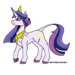 Size: 1300x1300 | Tagged: safe, artist:captaincassidy, imported from derpibooru, oc, oc only, oc:royal scepter, unicorn, crown, female, gold, gradient horn, horn, jewelry, multicolored hair, necklace, purple mane, regalia, simple background, solo, striped mane, transparent background, unicorn oc