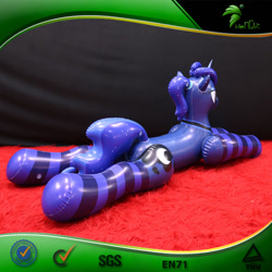 Size: 750x750 | Tagged: safe, imported from derpibooru, princess luna, inflatable pony, pony, unicorn, bootleg, butt, clothes, facing away, female, frame, hongyi, horn, inflatable, inflatable unicorn, inflation valve, irl, lying down, mare, opaque inflatable, photo, plot, ponytail, prone, race swap, socks, solo, striped socks, unicorn luna