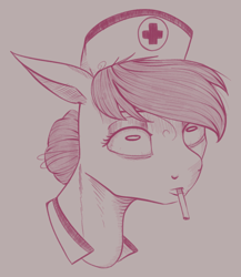 Size: 650x750 | Tagged: safe, artist:stray prey, imported from derpibooru, nurse redheart, earth pony, pony, cigarette, solo