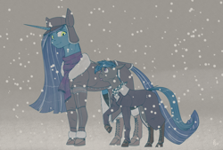 Size: 4000x2700 | Tagged: safe, artist:stray prey, imported from derpibooru, oc, oc only, oc:lucent, oc:sunbeam, pony, female, larger female, male, size difference, smaller male, snow, snowfall