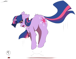 Size: 3000x2300 | Tagged: safe, artist:skitsroom, imported from derpibooru, twilight sparkle, insect, ladybug, pony, unicorn, behaving like a cat, chest fluff, female, high res, mare, scared, simple background, solo, twilight hates ladybugs, unicorn twilight, white background