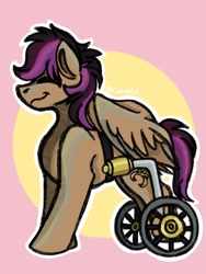 Size: 1080x1440 | Tagged: safe, artist:crandyart, imported from derpibooru, stellar eclipse, pegasus, pony, disability pride, eyes closed, female, mare, smiling, tail, wheelchair, wings