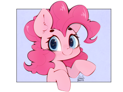 Size: 4000x3000 | Tagged: safe, artist:zokkili, imported from derpibooru, pinkie pie, earth pony, pony, beanbrows, ear fluff, eyebrows, female, high res, looking at you, mare, signature, simple background, smiling, smiling at you, solo, transparent background